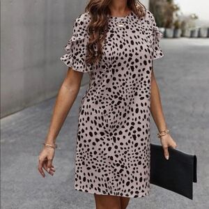 SHEIN Pink Dalmatian Print Ruffle Trim Dress Size Medium